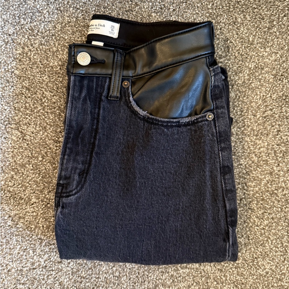Black Denim Jeans with Leather Accents